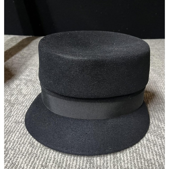 Vintage Merrimac Fur Felt Women\'s Hat Black Pillbox‎ Breton Size 7 1/8 w/ Case main image 6